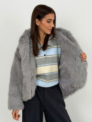 Pelliccia Ampia con Cappuccio Chamonix Grigia