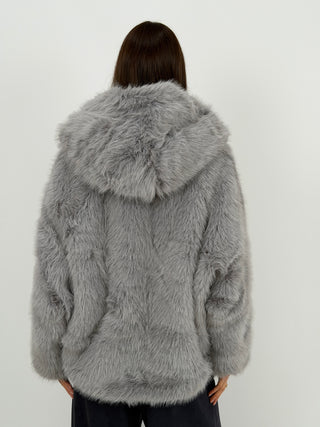 Pelliccia Ampia con Cappuccio Chamonix Grigia