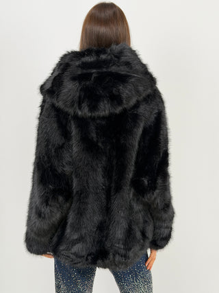 Pelliccia Ampia con Cappuccio Chamonix Nera