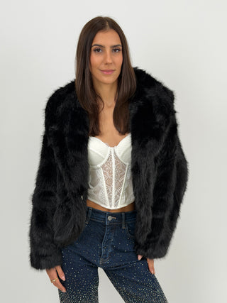 Pelliccia Ampia con Cappuccio Chamonix Nera