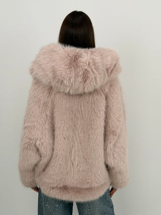 Pelliccia Ampia con Cappuccio Chamonix Rosa Pastello