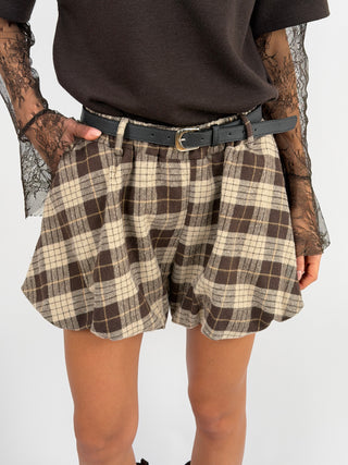 Shorts a Palloncino Tartan Marrone