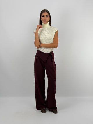 Pantalone con Fascia in Vita Bordeaux
