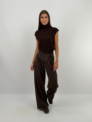 Pantalone con Fascia in Vita Marrone