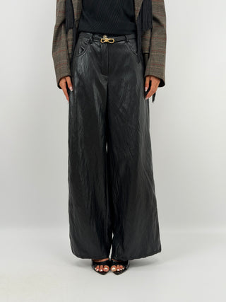 Pantalone in Eco Pelle Nero con Cintura