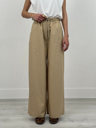 Pantalone Wide Leg in Cotone Cammello