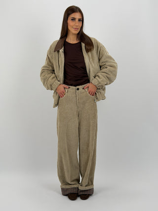 Pantalone Lumina Beige in Velluto con Piega