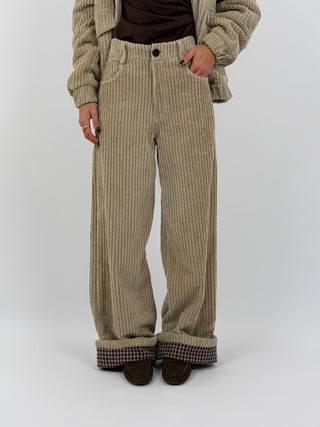 Pantalone Lumina Beige in Velluto con Piega