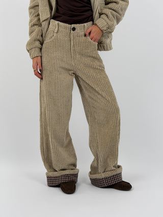 Pantalone Lumina Beige in Velluto con Piega