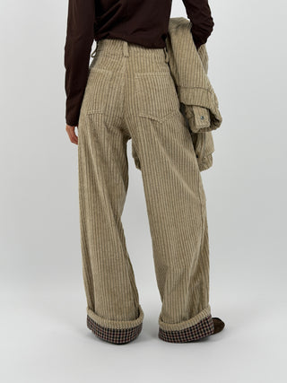 Pantalone Lumina Beige in Velluto con Piega