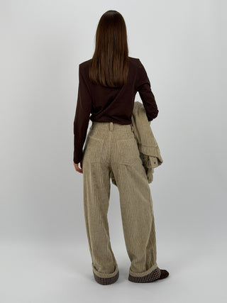 Pantalone Lumina Beige in Velluto con Piega