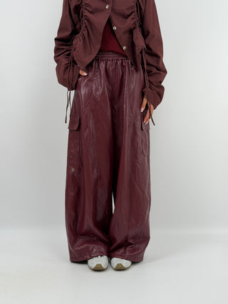 Pantalone Cargo in Eco Pelle Bordeaux