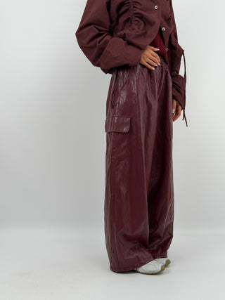 Pantalone Cargo in Eco Pelle Bordeaux