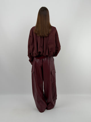Pantalone Cargo in Eco Pelle Bordeaux