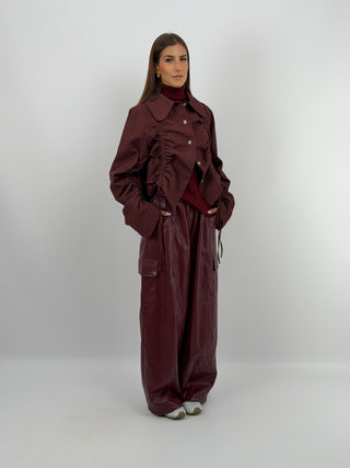 Pantalone Cargo in Eco Pelle Bordeaux