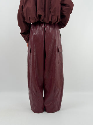 Pantalone Cargo in Eco Pelle Bordeaux
