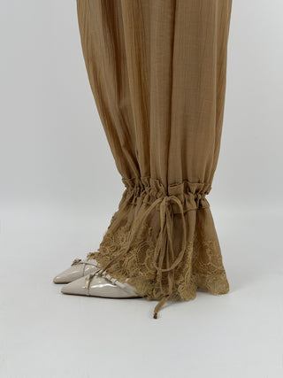 Pantalone con Lacci e Pizzo Cammello