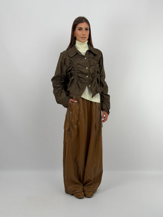Pantalone Cargo in Eco Pelle Cammello