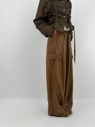Pantalone Cargo in Eco Pelle Cammello