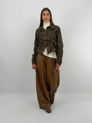 Pantalone Cargo in Eco Pelle Cammello