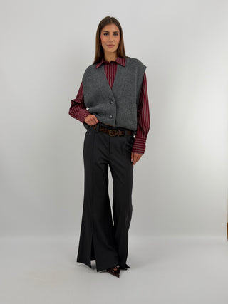 Pantalone con Spacchi e Cintura Grigio Scuro - Lumina