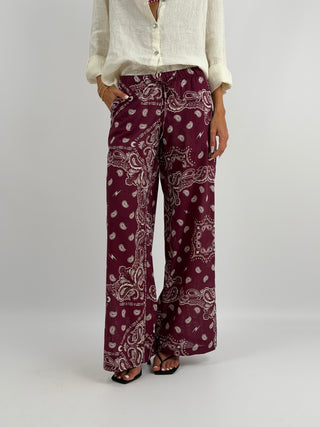 Pantalone Palazzo con Fantasia Bandana Burgundy