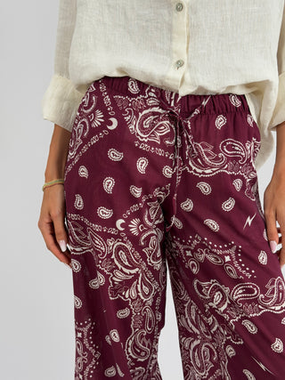 Pantalone Palazzo con Fantasia Bandana Burgundy