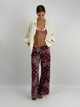 Pantalone Palazzo con Fantasia Bandana Burgundy