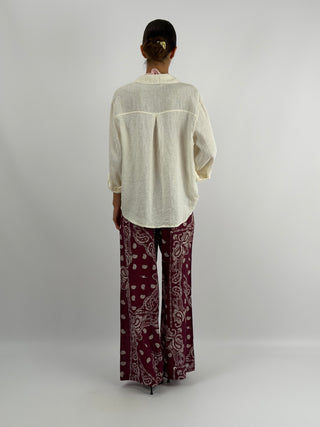 Pantalone Palazzo con Fantasia Bandana Burgundy
