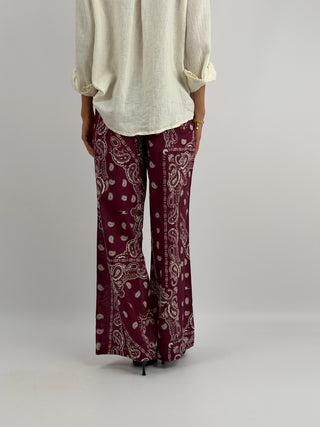 Pantalone Palazzo con Fantasia Bandana Burgundy