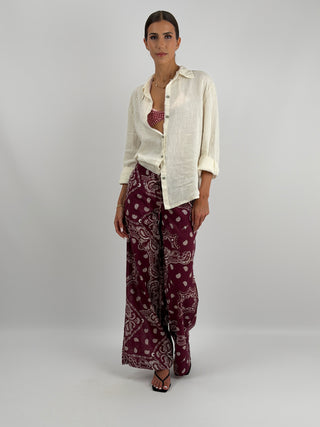Pantalone Palazzo con Fantasia Bandana Burgundy