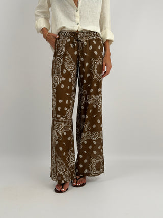 Pantalone Palazzo con Fantasia Bandana Marrone