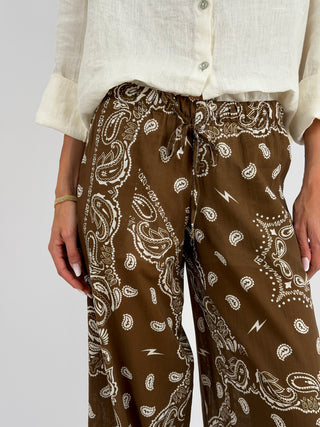 Pantalone Palazzo con Fantasia Bandana Marrone