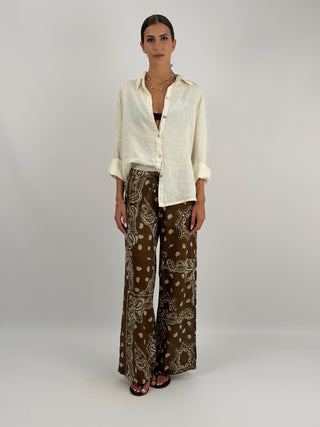 Pantalone Palazzo con Fantasia Bandana Marrone