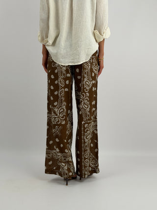 Pantalone Palazzo con Fantasia Bandana Marrone