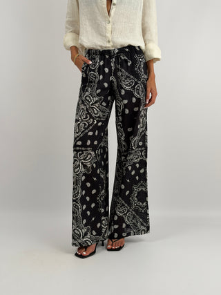Pantalone Palazzo con Fantasia Bandana Nero