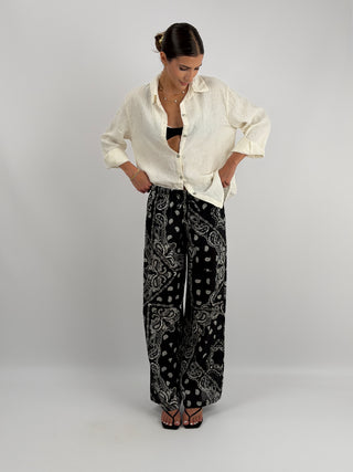 Pantalone Palazzo con Fantasia Bandana Nero