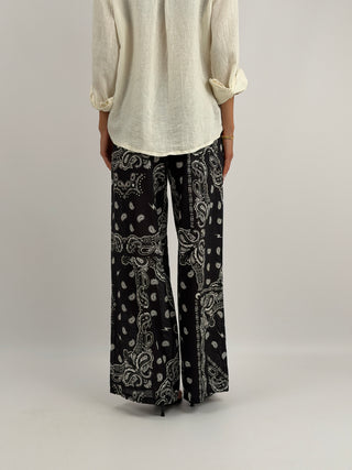 Pantalone Palazzo con Fantasia Bandana Nero