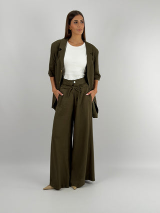 Set Blazer con Cut Out e Pantalone Doppia Vita Verde Militare Lumina