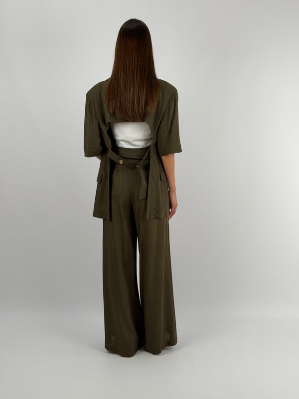 Set Blazer con Cut Out e Pantalone Doppia Vita Verde Militare Lumina