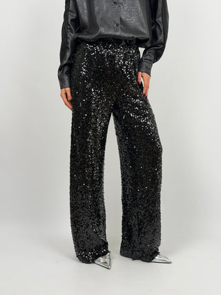 Pantalone a Palazzo con Paillettes Nero