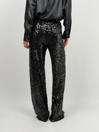 Pantalone a Palazzo con Paillettes Nero