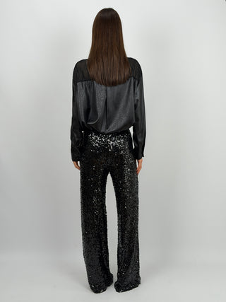 Pantalone a Palazzo con Paillettes Nero