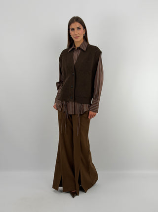 Pantalone con Spacchi e Cintura Marrone - Lumina