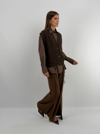 Pantalone con Spacchi e Cintura Marrone - Lumina