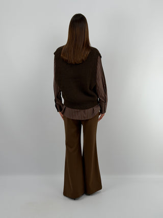 Pantalone con Spacchi e Cintura Marrone - Lumina