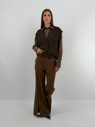 Pantalone con Spacchi e Cintura Marrone - Lumina