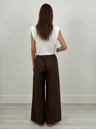 Pantalone Wide Leg in Cotone Marrone
