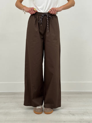 Pantalone Wide Leg in Cotone Marrone