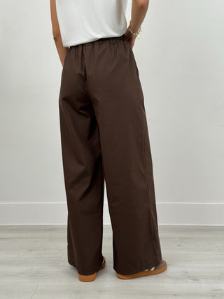 Pantalone Wide Leg in Cotone Marrone